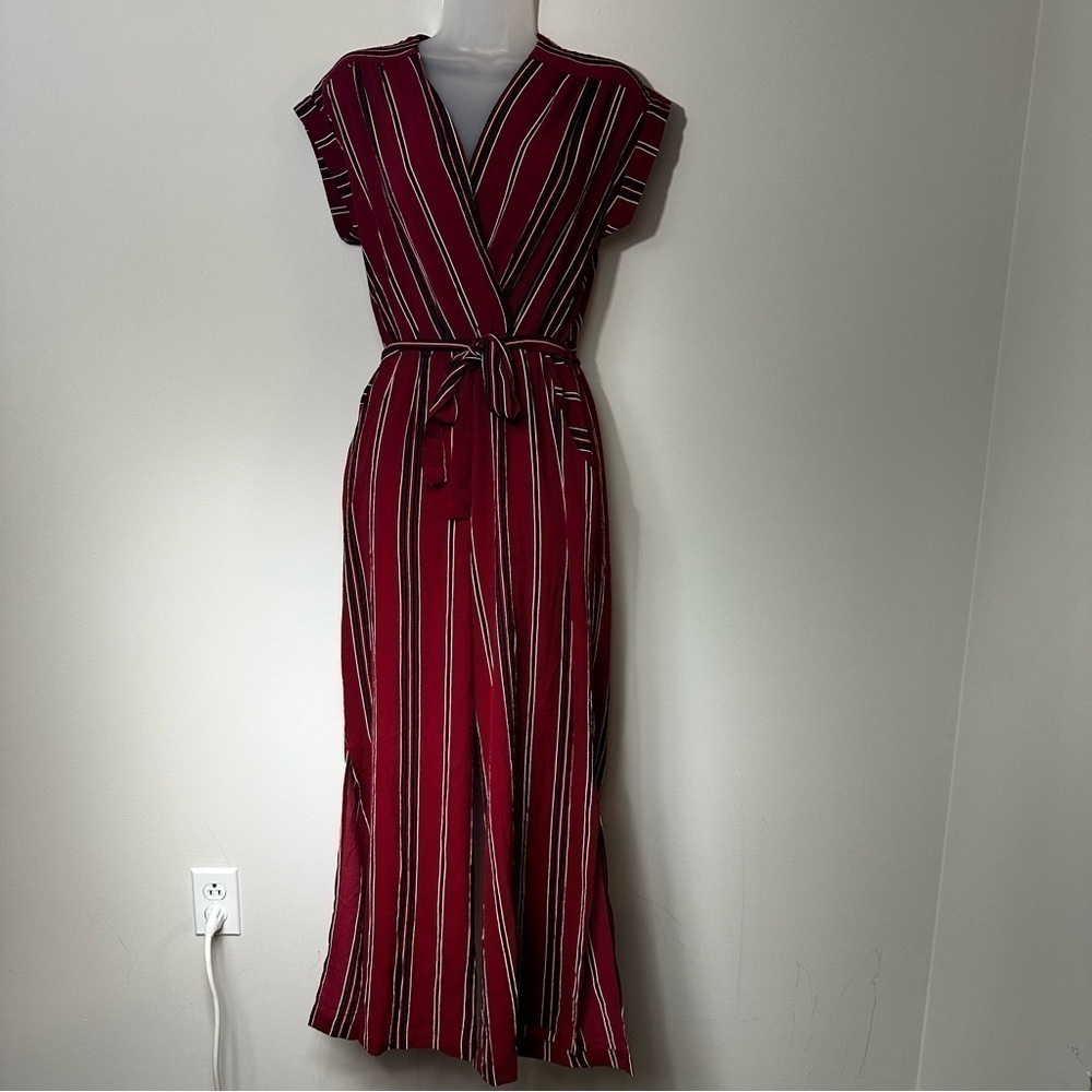Monteau Red Striped Wide Leg Jumpsuit in Size Medium